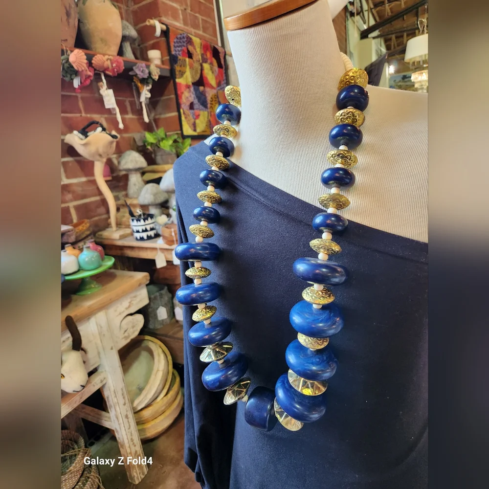 Blue, Goldtone and White Multi Use Piece-Home Decor or Necklace - Picture 3 of 16